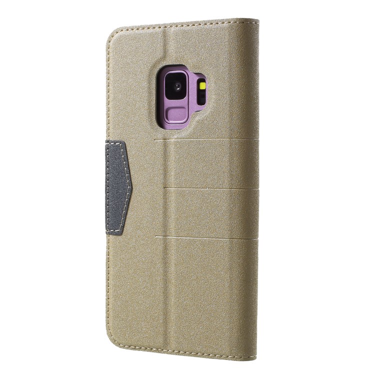 PU Leather Matte Surface Auto-absorb Wallet Stand Cover with Card Holder for Samsung Galaxy S9 G960 - Gold-2