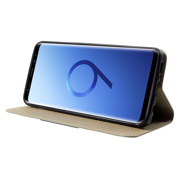 PU Leather Matte Surface Auto-absorb Wallet Stand Cover with Card Holder for Samsung Galaxy S9 G960 - Gold-4
