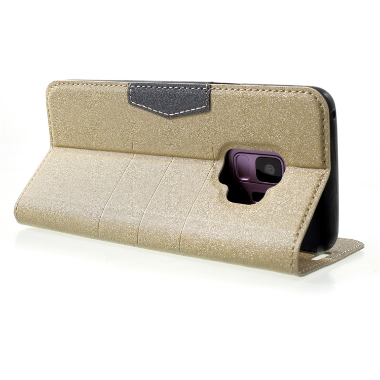 PU Leather Matte Surface Auto-absorb Wallet Stand Cover with Card Holder for Samsung Galaxy S9 G960 - Gold-5