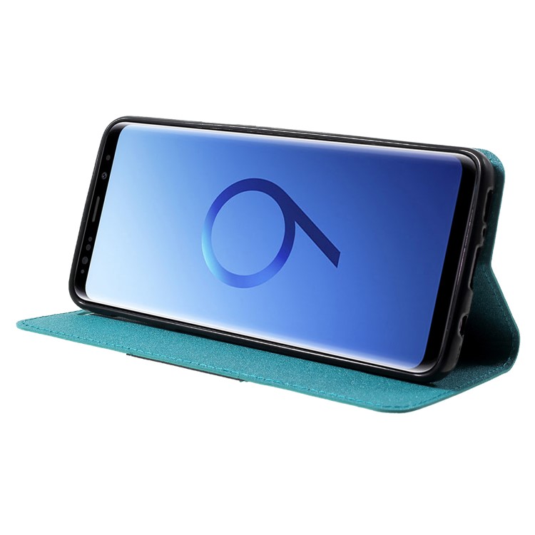 For Samsung Galaxy S9 G960 Leather Matte Surface Auto-absorb Card Holder Wallet Stand Cover - Baby Blue-4