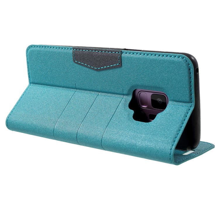 For Samsung Galaxy S9 G960 Leather Matte Surface Auto-absorb Card Holder Wallet Stand Cover - Baby Blue-5