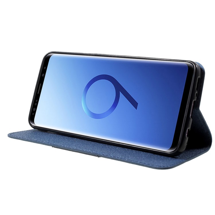 PU Leather Auto-absorb Matte Surface Wallet Stand Folio Casing for Samsung Galaxy S9 G960 - Dark Blue-4