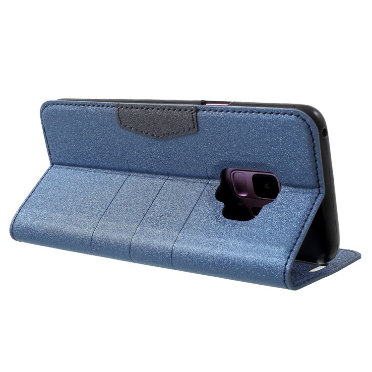 PU Leather Auto-absorb Matte Surface Wallet Stand Folio Casing for Samsung Galaxy S9 G960 - Dark Blue-5