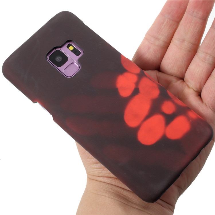 Thermal Induction Fluorescent Color Changing PC Mobile Phone Cover for Samsung Galaxy S9 SM-G960 - Black / Orange-7