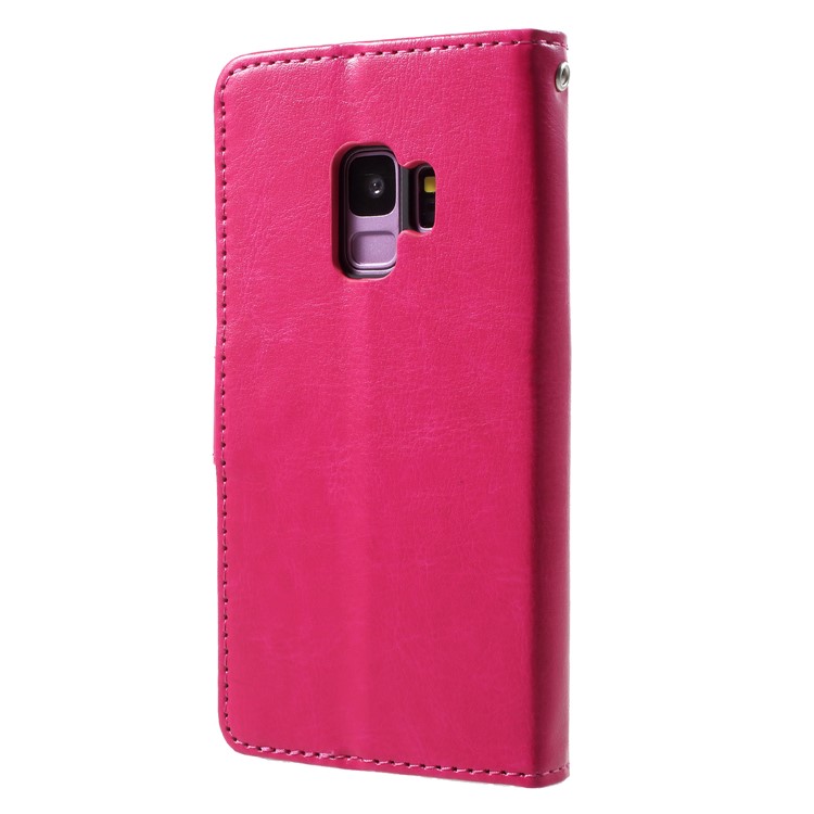 Crazy Horse Texture Wallet Stand Leather Mobile Phone Shell for Samsung Galaxy S9 SM-G960 - Rose-2