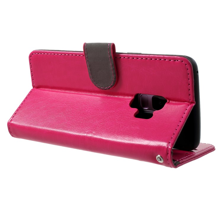 Crazy Horse Texture Wallet Stand Leather Mobile Phone Shell for Samsung Galaxy S9 SM-G960 - Rose-5