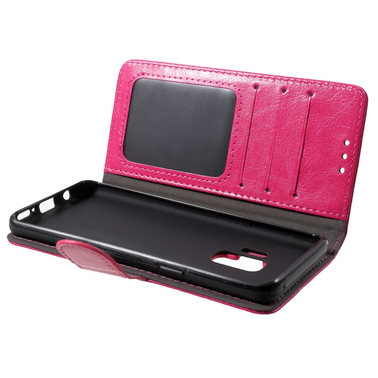 Crazy Horse Texture Wallet Stand Leather Mobile Phone Shell for Samsung Galaxy S9 SM-G960 - Rose-6