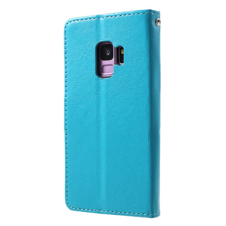 Crazy Horse Texture Wallet Leather Flip Stand Cell Phone Case for Samsung Galaxy S9 SM-G960 - Blue-2