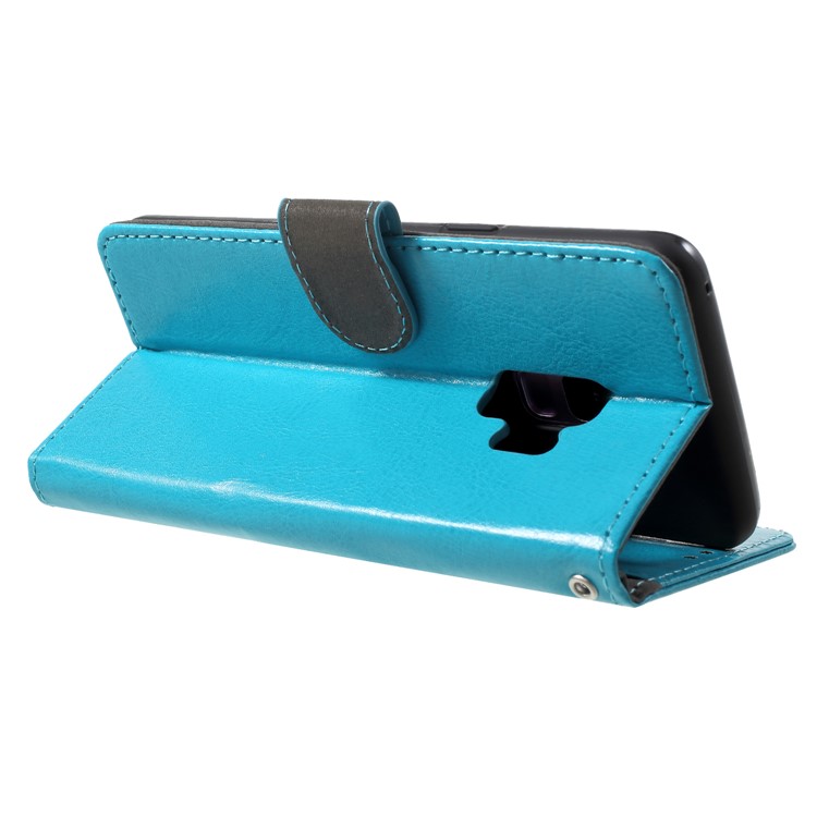 Crazy Horse Texture Wallet Leather Flip Stand Cell Phone Case for Samsung Galaxy S9 SM-G960 - Blue-5
