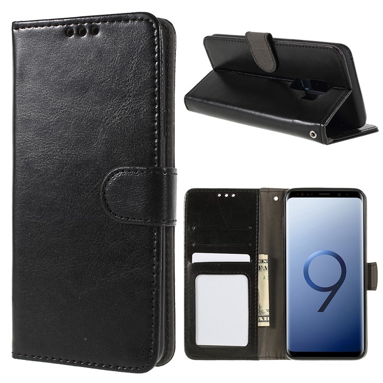Crazy Horse Texture Wallet Stand Folio Leather Case for Samsung Galaxy S9+ G965 - Black-1