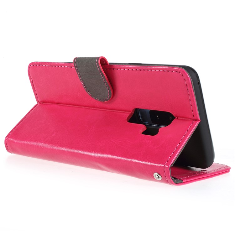 Crazy Horse Texture Wallet Stand Leather Phone Case for Samsung Galaxy S9+ G965 - Rose-5