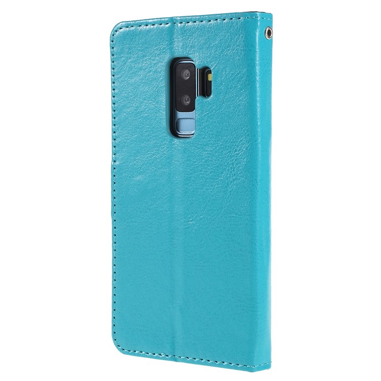 Crazy Horse Texture Wallet Stand Folio Leather Mobile Case for Samsung Galaxy S9+ G965 - Blue-3
