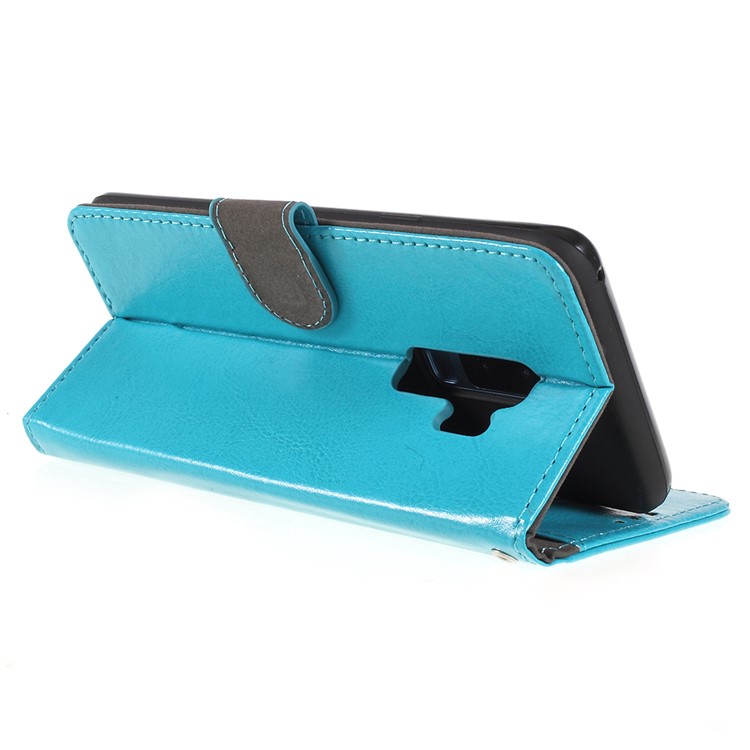 Crazy Horse Texture Wallet Stand Folio Leather Mobile Case for Samsung Galaxy S9+ G965 - Blue-5