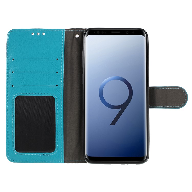 Crazy Horse Texture Wallet Stand Folio Leather Mobile Case for Samsung Galaxy S9+ G965 - Blue-6
