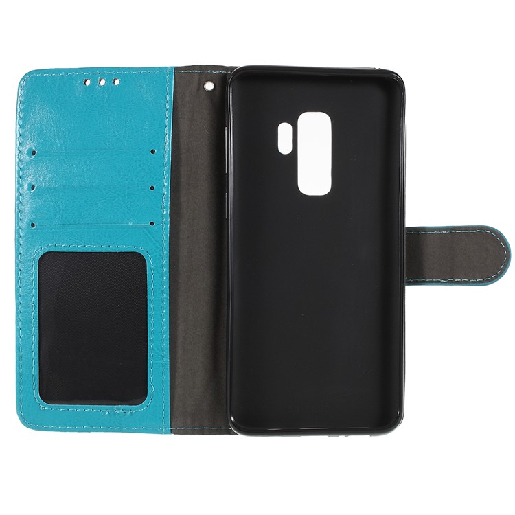 Crazy Horse Texture Wallet Stand Folio Leather Mobile Case for Samsung Galaxy S9+ G965 - Blue-7