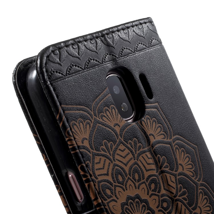 Patrón de Mandala Impreso de Mando de Cuero Representante Para Samsung Galaxy J2 Pro 2018 - Negro-8