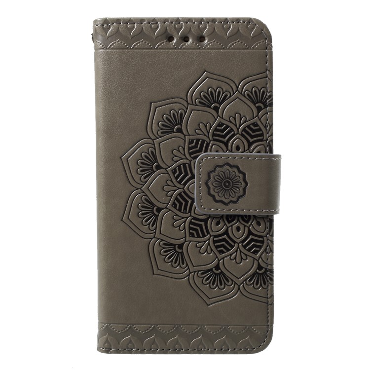 Imprinted Mandala Pattern Leather Wallet Flip Stand Cover for Samsung Galaxy J2 Pro 2018 - Grey-1