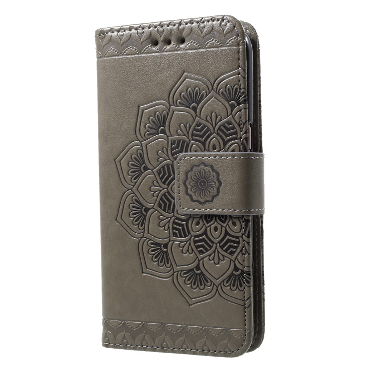 Imprinted Mandala Pattern Leather Wallet Flip Stand Cover for Samsung Galaxy J2 Pro 2018 - Grey-3