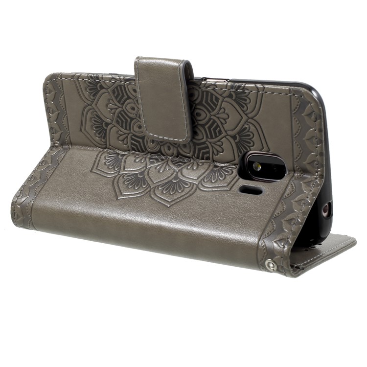 Imprinted Mandala Pattern Leather Wallet Flip Stand Cover for Samsung Galaxy J2 Pro 2018 - Grey-5