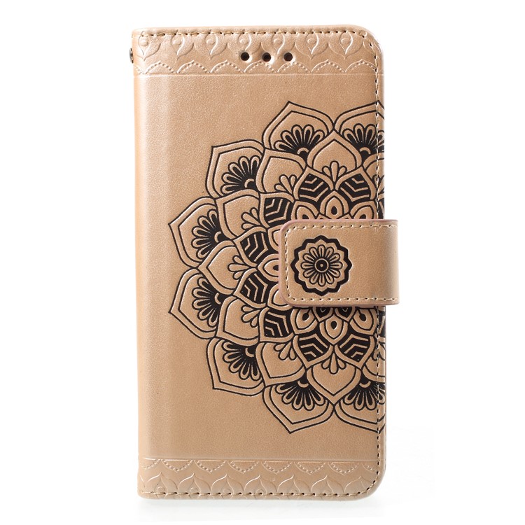 Imprinted Mandala Pattern Leather Magnetic Wallet Shell with Stand for Samsung Galaxy J2 Pro 2018 - Gold-1