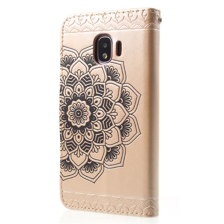 Imprinted Mandala Pattern Leather Magnetic Wallet Shell with Stand for Samsung Galaxy J2 Pro 2018 - Gold-2