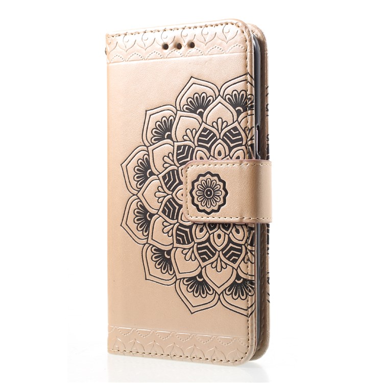 Imprinted Mandala Pattern Leather Magnetic Wallet Shell with Stand for Samsung Galaxy J2 Pro 2018 - Gold-3