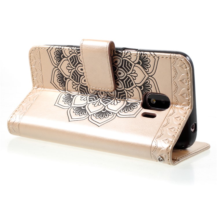 Imprinted Mandala Pattern Leather Magnetic Wallet Shell with Stand for Samsung Galaxy J2 Pro 2018 - Gold-5
