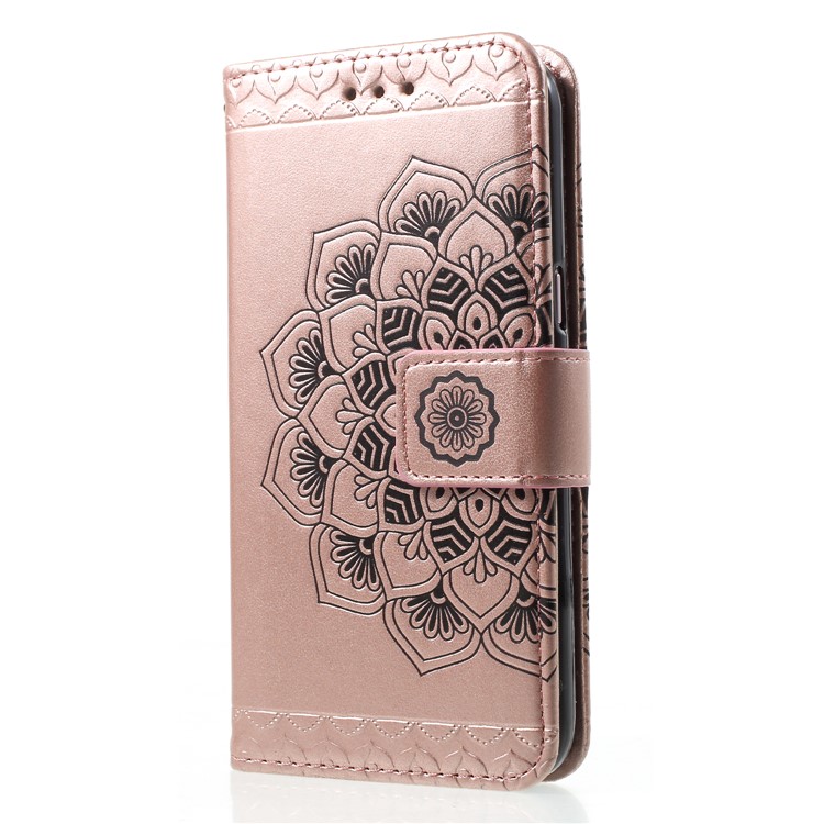 Carcasa de Teléfono de Cuero de Billetera de Patrón de Mandala Impreso Para Samsung Galaxy J2 Pro 2018 - Oro Rosa-3