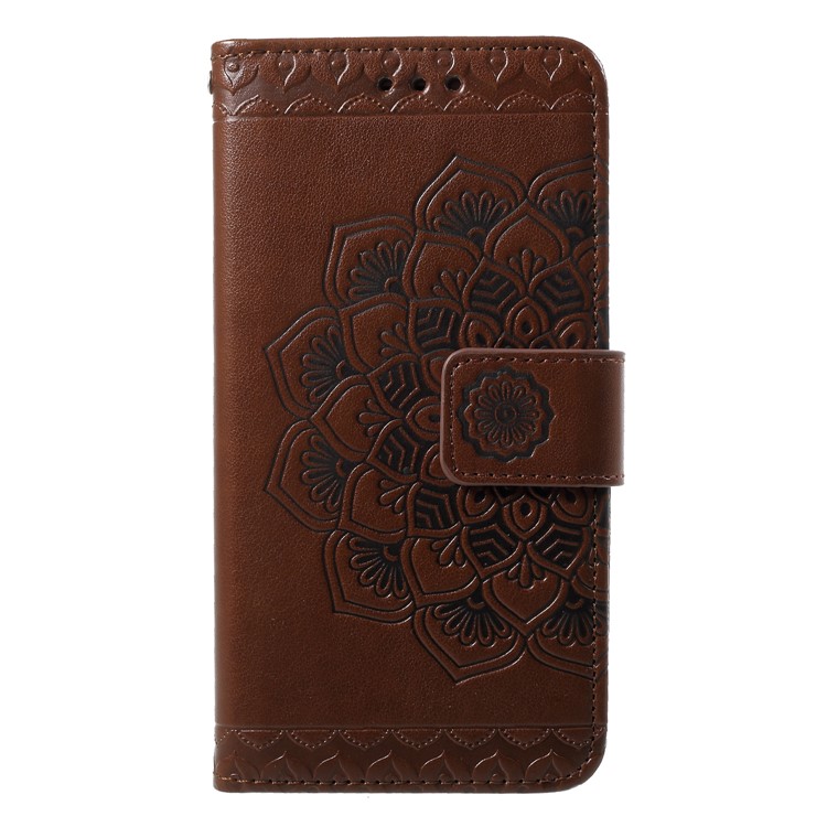 Imprinted Mandala Pattern PU Leather Phone Case Accessory with Lanyard for Samsung Galaxy J2 Pro 2018 - Brown-1