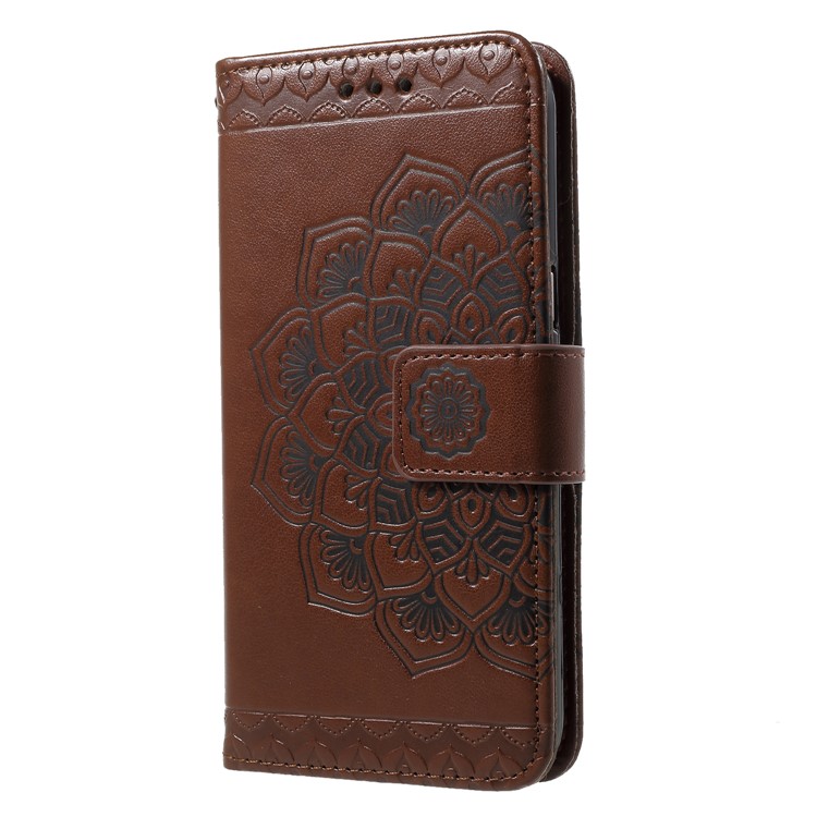 Imprinted Mandala Pattern PU Leather Phone Case Accessory with Lanyard for Samsung Galaxy J2 Pro 2018 - Brown-3