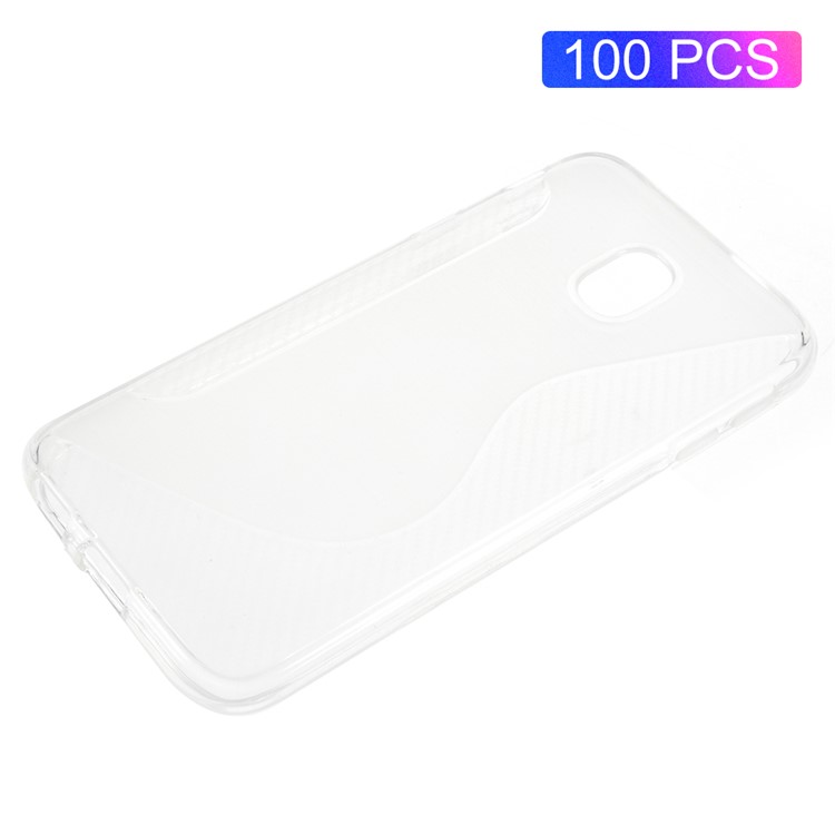 100Pcs/Set Carbon Fiber Brushed S Shape TPU Mobile Cover Shell for Samsung Galaxy J3 (2017) EU Version / J3 Pro (2017) - Transparent-1