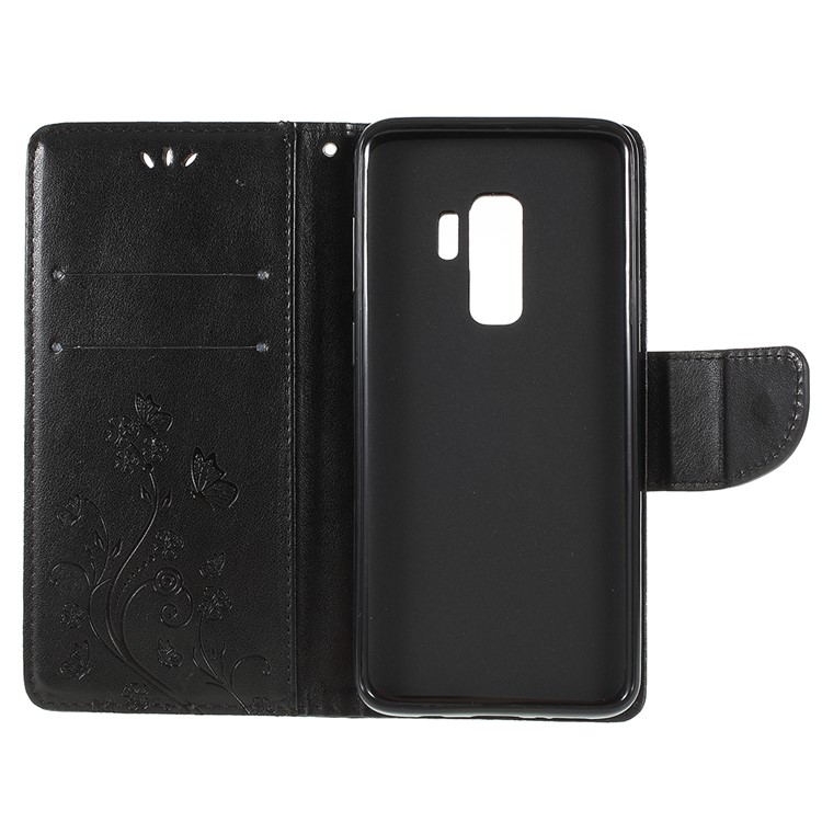 For Samsung Galaxy S9+ G965 Imprint Butterfly Flower Wallet Stand Leather Case - Black-10