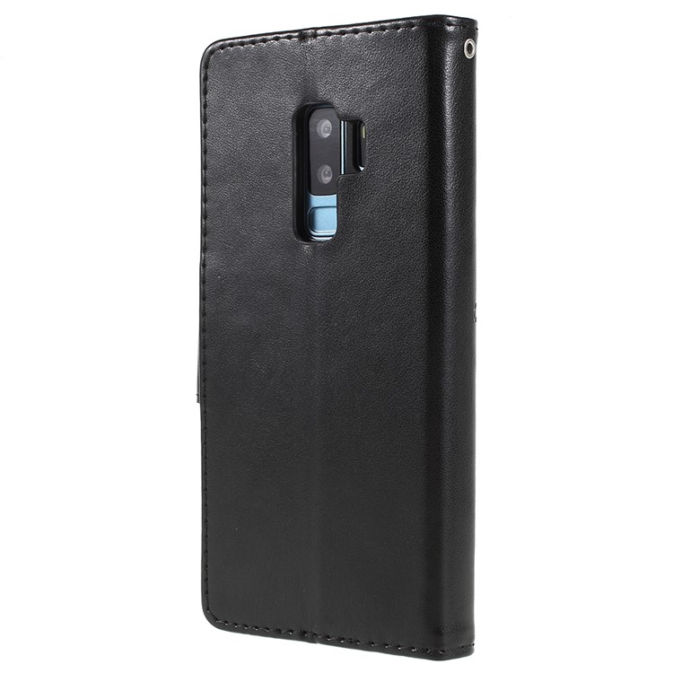 For Samsung Galaxy S9+ G965 Imprint Butterfly Flower Wallet Stand Leather Case - Black-2