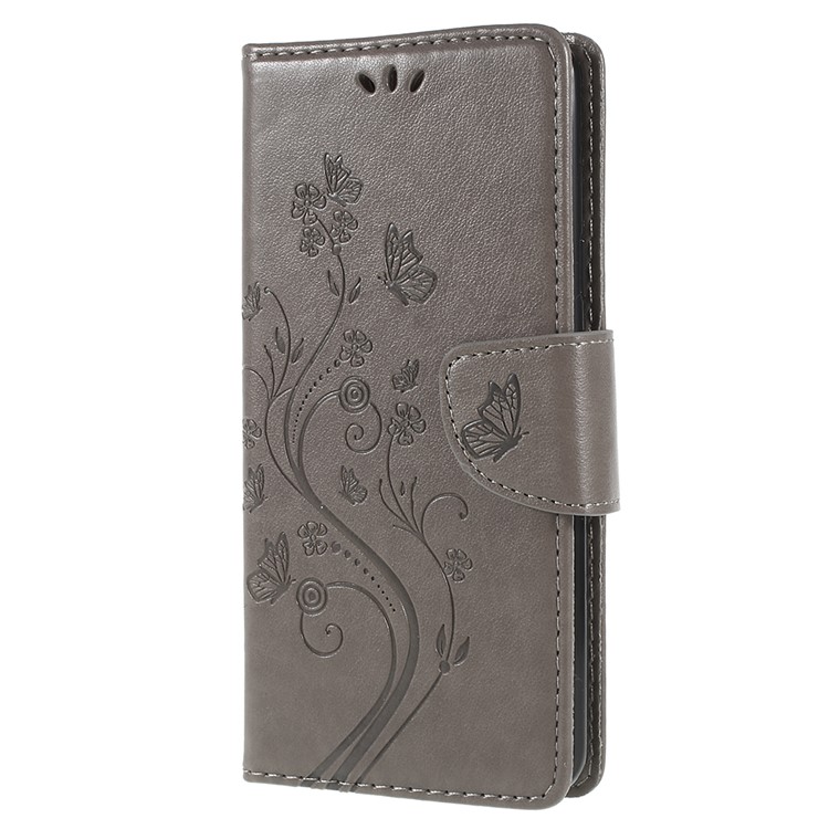 For Samsung Galaxy S9+ G965 Imprint Butterfly Flower Wallet Stand Leather Cover - Grey-2