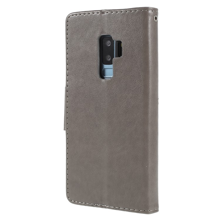 For Samsung Galaxy S9+ G965 Imprint Butterfly Flower Wallet Stand Leather Cover - Grey-3