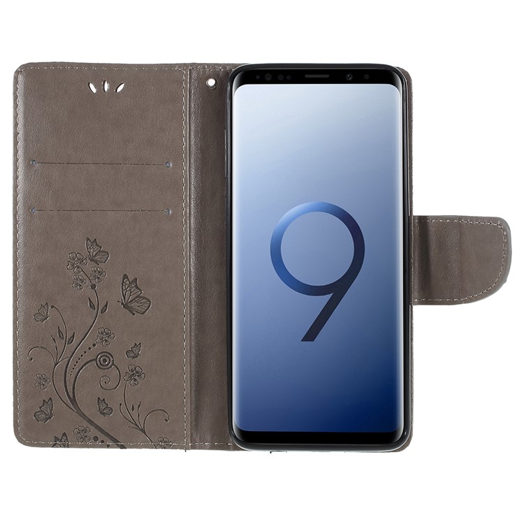 For Samsung Galaxy S9+ G965 Imprint Butterfly Flower Wallet Stand Leather Cover - Grey-6