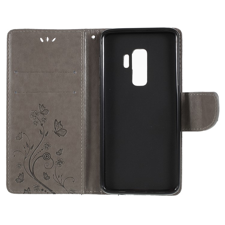 For Samsung Galaxy S9+ G965 Imprint Butterfly Flower Wallet Stand Leather Cover - Grey-7