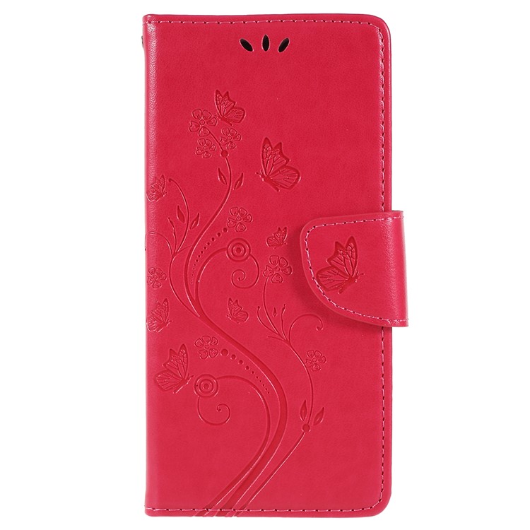 For Samsung Galaxy S9+ G965 Imprint Butterfly Flower Wallet Stand Leather Shell - Red-1