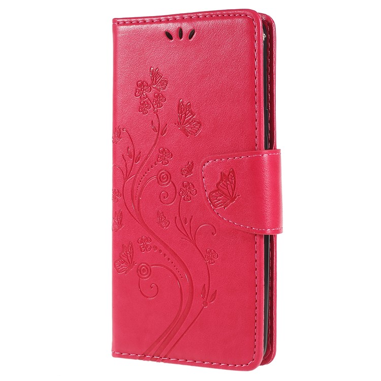 For Samsung Galaxy S9+ G965 Imprint Butterfly Flower Wallet Stand Leather Shell - Red-2