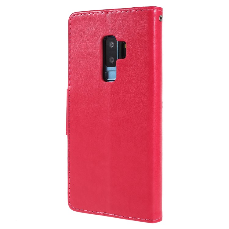 For Samsung Galaxy S9+ G965 Imprint Butterfly Flower Wallet Stand Leather Shell - Red-3