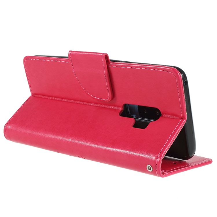 For Samsung Galaxy S9+ G965 Imprint Butterfly Flower Wallet Stand Leather Shell - Red-5
