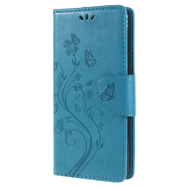 For Samsung Galaxy S9+ G965 Imprint Butterfly Flower Wallet Leather Phone Case - Blue-2