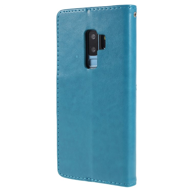 For Samsung Galaxy S9+ G965 Imprint Butterfly Flower Wallet Leather Phone Case - Blue-3