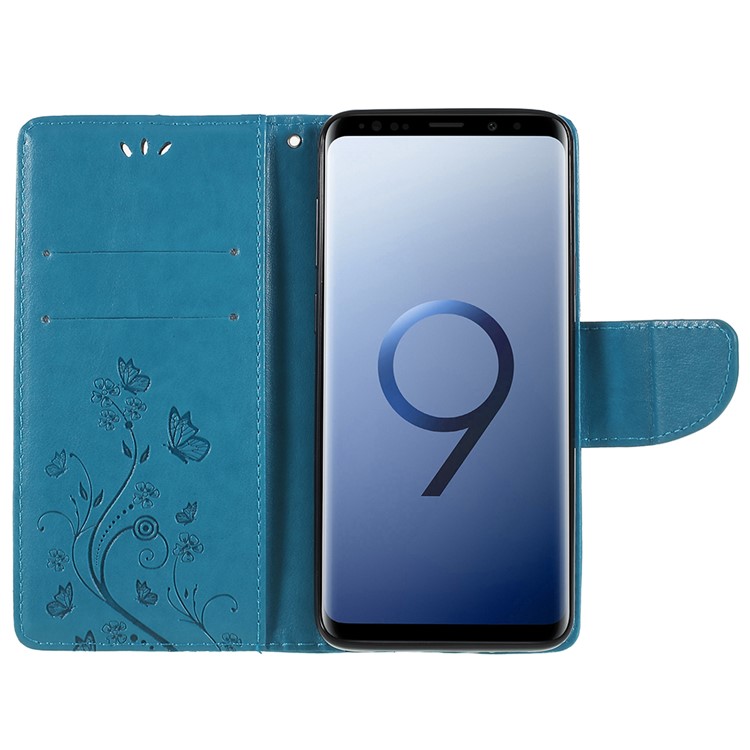 For Samsung Galaxy S9+ G965 Imprint Butterfly Flower Wallet Leather Phone Case - Blue-6