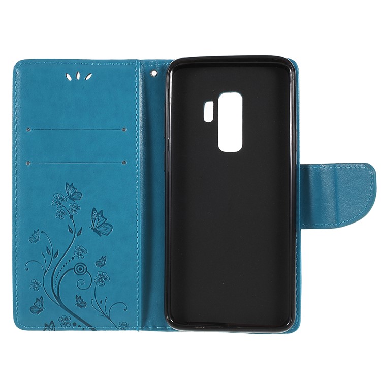 For Samsung Galaxy S9+ G965 Imprint Butterfly Flower Wallet Leather Phone Case - Blue-7
