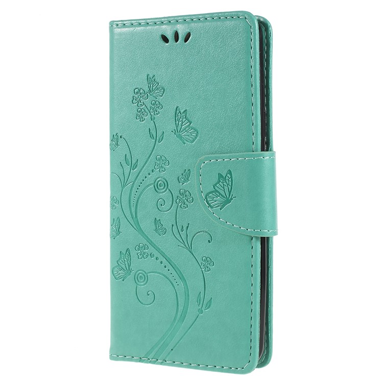 For Samsung Galaxy S9+ G965 Imprint Butterfly Flower Wallet Stand Leather Phone Cover - Cyan-2
