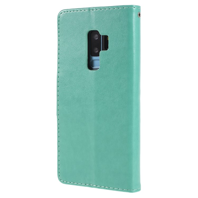 For Samsung Galaxy S9+ G965 Imprint Butterfly Flower Wallet Stand Leather Phone Cover - Cyan-3