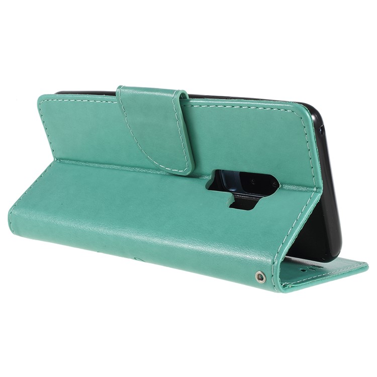 For Samsung Galaxy S9+ G965 Imprint Butterfly Flower Wallet Stand Leather Phone Cover - Cyan-5