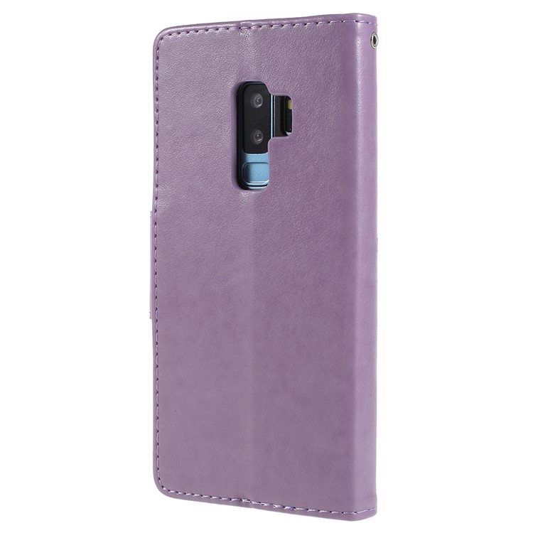 For Samsung Galaxy S9+ G965 Imprint Butterfly Flower Wallet PU Leather Mobile Case - Light Purple-3