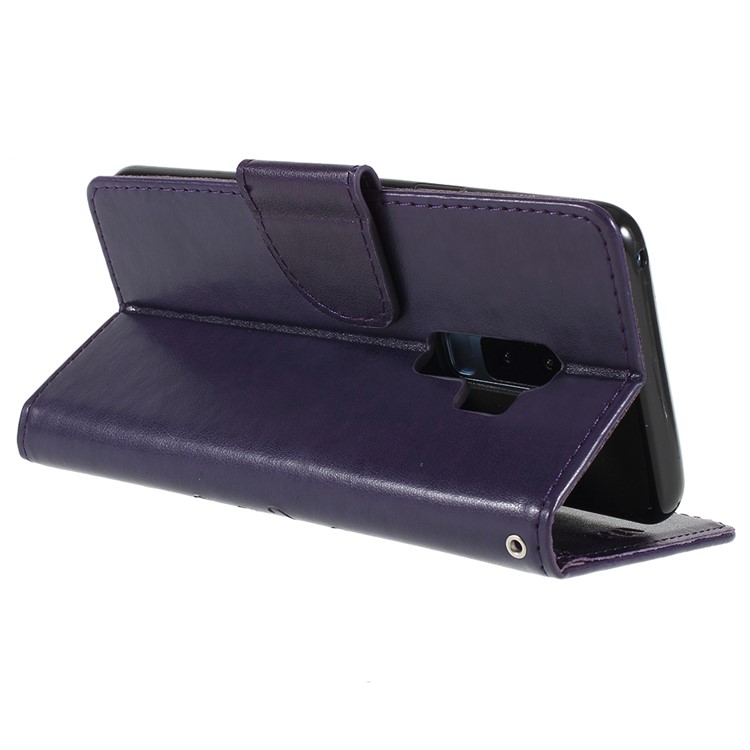 For Samsung Galaxy S9+ G965 Imprint Butterfly Flower Wallet Stand Leather Mobile Cover - Dark Purple-5